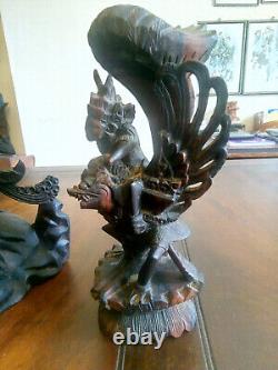 A Vintage Pair of Hand Carved Ebony Wood Sculptures Vishnu Riding Garuda 16