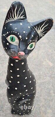 ANTIQUE ASIAN POLYCHROME WOODEN CAT TRADITIONAL STYLISED DESIGN 100cm 39½ Inches