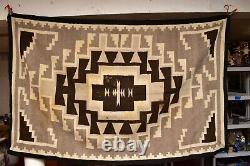 ANTIQUE Navajo Rug LARGE native american indian weaving VTG 84x54 Two Grey Hills