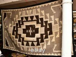 ANTIQUE Navajo Rug LARGE native american indian weaving VTG 84x54 Two Grey Hills