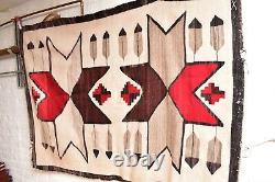 ANTIQUE Navajo Rug native american indian weaving VTG 63x46 LG PICTORIAL STARS