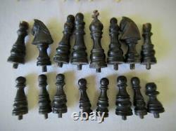 ANTIQUE OR VINTAGE INDIAN TRAVEL CHESS SET K 35 mm AND ORIG FOLDING CHESS BOARD