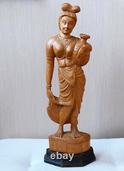 ANTIQUE STATUE Old Wood Hand Carved Decorative Indian Women Woodenware Figure
