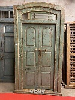 ANTIQUE VINTAGE 19th CENTURY LARGE WOODEN INDIAN DOOR WITH FRAME