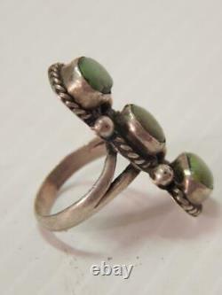 ANTIQUE VINTAGE NAVAJO INDIAN STERLING SILVER TURQUOISE RING EARLY- sz 6 3/4