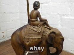 ANTIQUE / VINTAGE POTTERY / CERAMIC INDIAN BOY ON ELEPHANT LAMP Reg No 96914