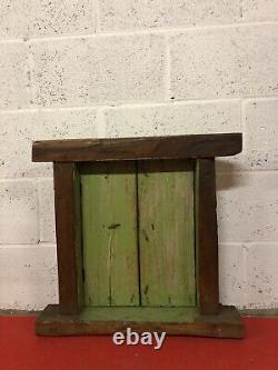 ANTIQUE VINTAGE SMALL INDIAN 19th CENTURY WOODEN WINDOW WITH ORIGINAL PAINT