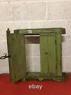 ANTIQUE VINTAGE SMALL INDIAN 19th CENTURY WOODEN WINDOW WITH ORIGINAL PAINT