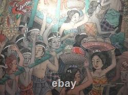 Amazing Huge Old Vintage Original Painting Indonesia Bali Sumatra Hindu Festival