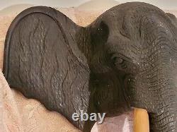 Amazing Vintage Large Hand Carved Wooden Elephant Head Wall Hanging