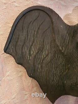 Amazing Vintage Large Hand Carved Wooden Elephant Head Wall Hanging