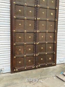 Ancient Wooden Hand Carved Iron & Brass Fitted Old Solid Rajasthani Door/panel
