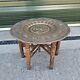 Anglo-indian Antique Benares Tray Hammered Engraved Carved Stand Table Folding