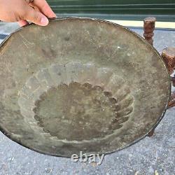 Anglo-Indian Antique Benares Tray Hammered Engraved Carved Stand Table Folding