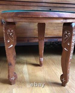 Anglo indian inlaid table hardwood table vintage table Glass Top Hoshiarpur Type