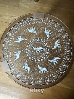Anglo indian inlaid table hardwood table vintage table Glass Top Hoshiarpur Type