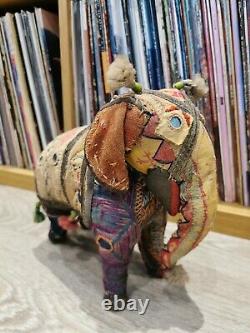 Antique 1950s Indian Patchwork Embroidered Embellished Stuffed Elephant