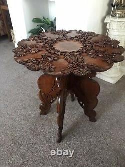 Antique Anglo Indian Carved Side Table, Folding Side Table