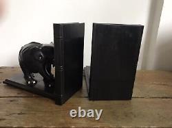 Antique Elephant Bookends Vintage Anglo Indian Ebony Decorative Victorian