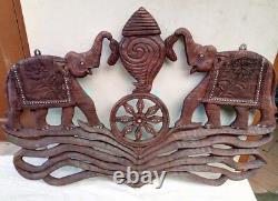 Antique Elephant Trunk Up Salute Vintage Panel Hand carved Home Decor Wall panel
