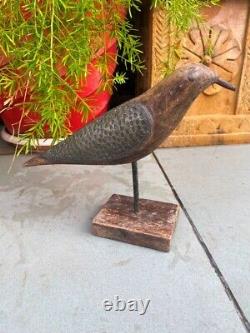 Antique Handcrafted Wooden Bird Pigeon Figurine With Embedded Brass Wings 10x8