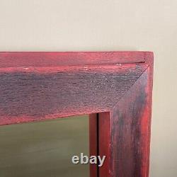 Antique Heavy Indian Mirror Wooden Frame Red Vintage Asian Rectangle Heavy Wood