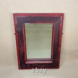 Antique Heavy Indian Mirror Wooden Frame Red Vintage Asian Rectangle Heavy Wood