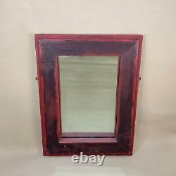 Antique Heavy Indian Mirror Wooden Frame Red Vintage Asian Rectangle Heavy Wood