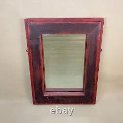 Antique Heavy Indian Mirror Wooden Frame Red Vintage Asian Rectangle Heavy Wood