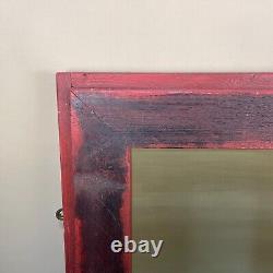 Antique Heavy Indian Mirror Wooden Frame Red Vintage Asian Rectangle Heavy Wood