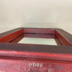 Antique Heavy Indian Mirror Wooden Frame Red Vintage Asian Rectangle Heavy Wood