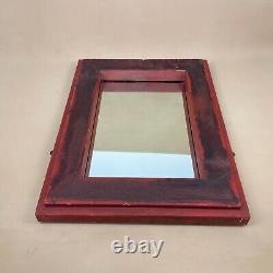 Antique Heavy Indian Mirror Wooden Frame Red Vintage Asian Rectangle Heavy Wood