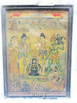 Antique Hindu God Setubandha Rameswar Vintage Old Lithograph Colour Paper Print