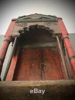 Antique Hindu Home Shrine. Vintage Indian. Mughal Arch, Floral. Coral & Green