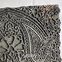 Antique INDIAN Hand Carved TEXTILE Wooden HAND PRINT Block ORNATE STAMP 8 x 6