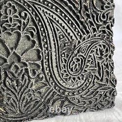 Antique INDIAN Hand Carved TEXTILE Wooden HAND PRINT Block ORNATE STAMP 8 x 6