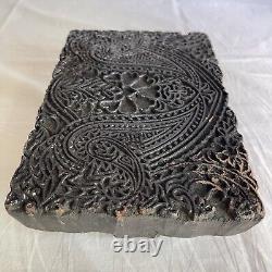 Antique INDIAN Hand Carved TEXTILE Wooden HAND PRINT Block ORNATE STAMP 8 x 6