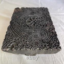 Antique INDIAN Hand Carved TEXTILE Wooden HAND PRINT Block ORNATE STAMP 8 x 6