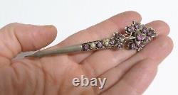 Antique Indian 18c Turban Ornament Pink Sapphire Pearl Silver Vintage Brooch Pin
