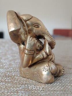 Antique Indian Brass Gilted Indian Ganesha Elephants God Figurine Statue Vintage