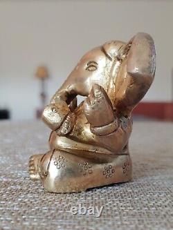 Antique Indian Brass Gilted Indian Ganesha Elephants God Figurine Statue Vintage