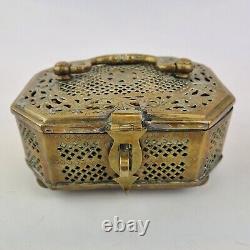 Antique Indian Brass Jali Betel Nut Box Pierced 18.5cm Wide