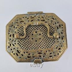 Antique Indian Brass Jali Betel Nut Box Pierced 18.5cm Wide