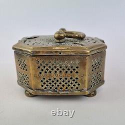 Antique Indian Brass Jali Betel Nut Box Pierced 18.5cm Wide