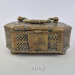 Antique Indian Brass Jali Betel Nut Box Pierced 18.5cm Wide