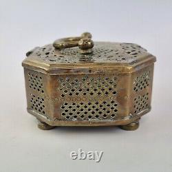 Antique Indian Brass Jali Betel Nut Box Pierced 18.5cm Wide