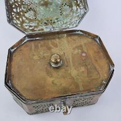 Antique Indian Brass Jali Betel Nut Box Pierced 18.5cm Wide