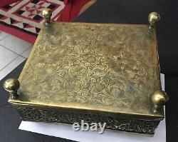Antique Indian Brass Table Casket Writing Jewellery Box Zoomorphic Elephant Dome