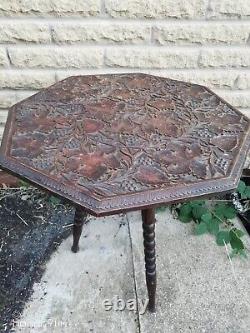 Antique Indian Carved lamp Table side hall Wooden Ornate Occasional Vintage