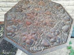 Antique Indian Carved lamp Table side hall Wooden Ornate Occasional Vintage